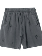 Men's Distressed Drawstring Shorts – Washed 100% Cotton Casual