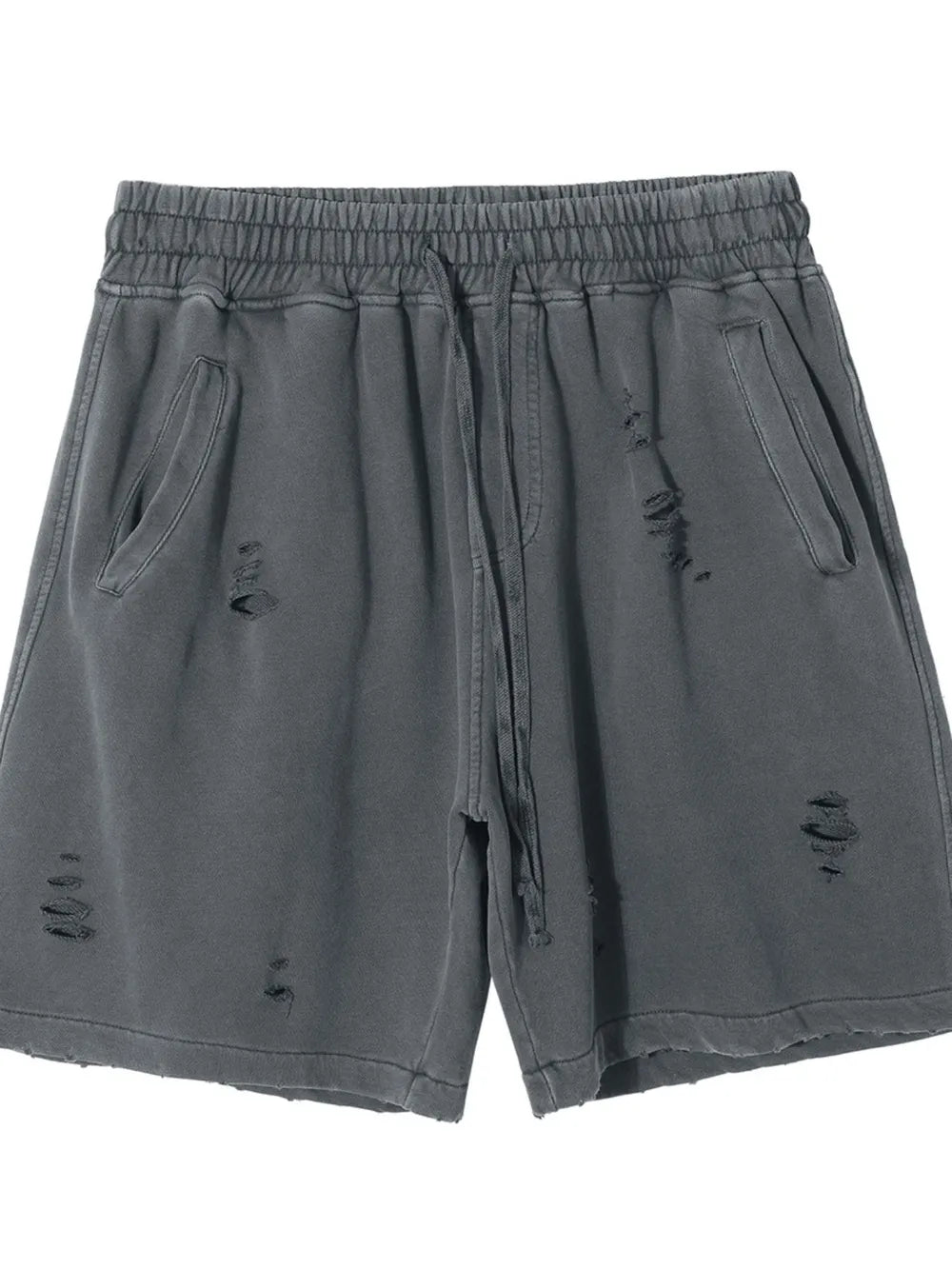 Men's Distressed Drawstring Shorts – Washed 100% Cotton Casual