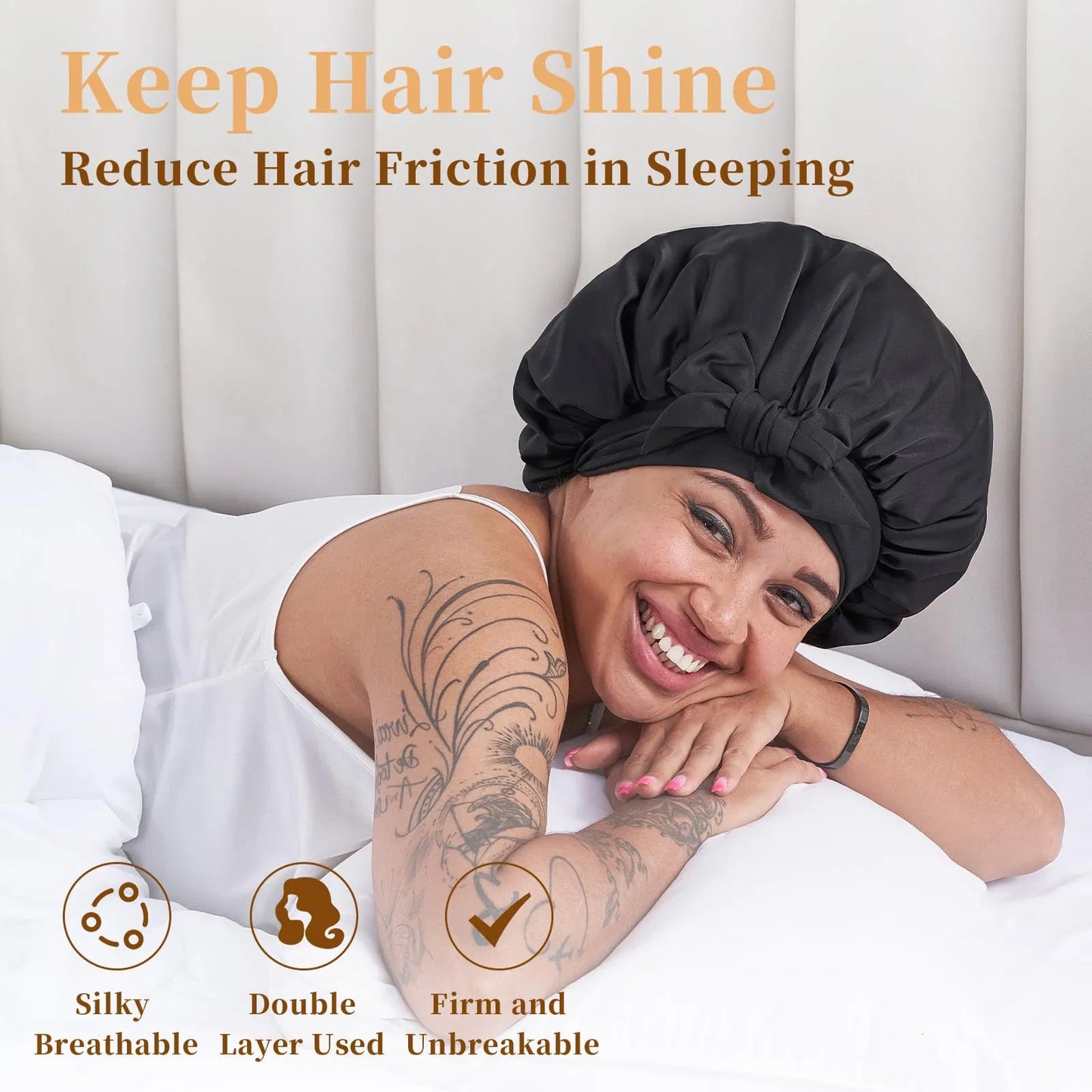 Satin Sleep Bonnet for Natural Hair – Adjustable Silk Hair Cap for All Hair Types (1A–4C)