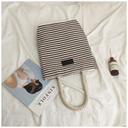 Women's Bohemian Striped Canvas Beach Tote Bag – Large Summer Shoulder Bag