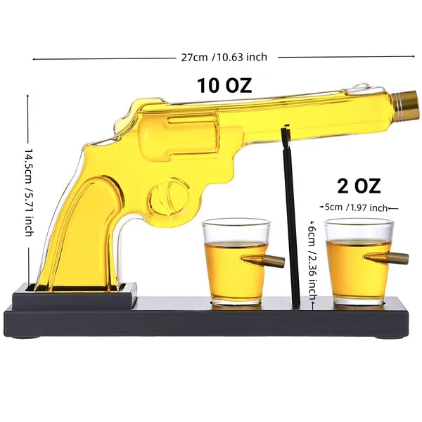 Whiskey Decanter Set - Gun Shaped 10oz Decanter with 2 Bullet Glasses for Men