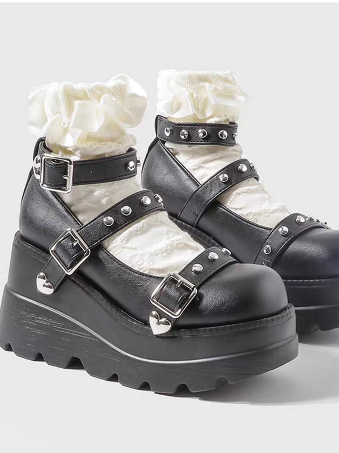 Triple Buckle Platform Mary Jane Shoes