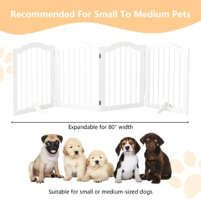 Freestanding Pet Gate for Dogs | 4-Panel Wooden Safety Fence | 27.6" Tall x 80" Wide