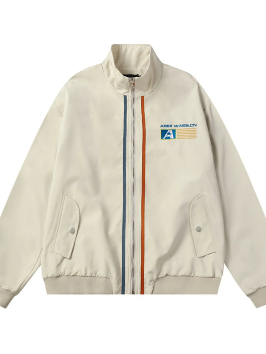 Men's Striped Long Sleeve Zip-Up Jacket – 100% Polyester, Bold Pattern & Pocketed | Sizes M–XL