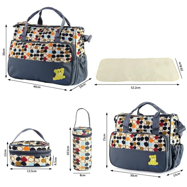 5-Piece Baby Diaper Bag Set - Water-Resistant Travel Organizer with Changing Pad for Parents