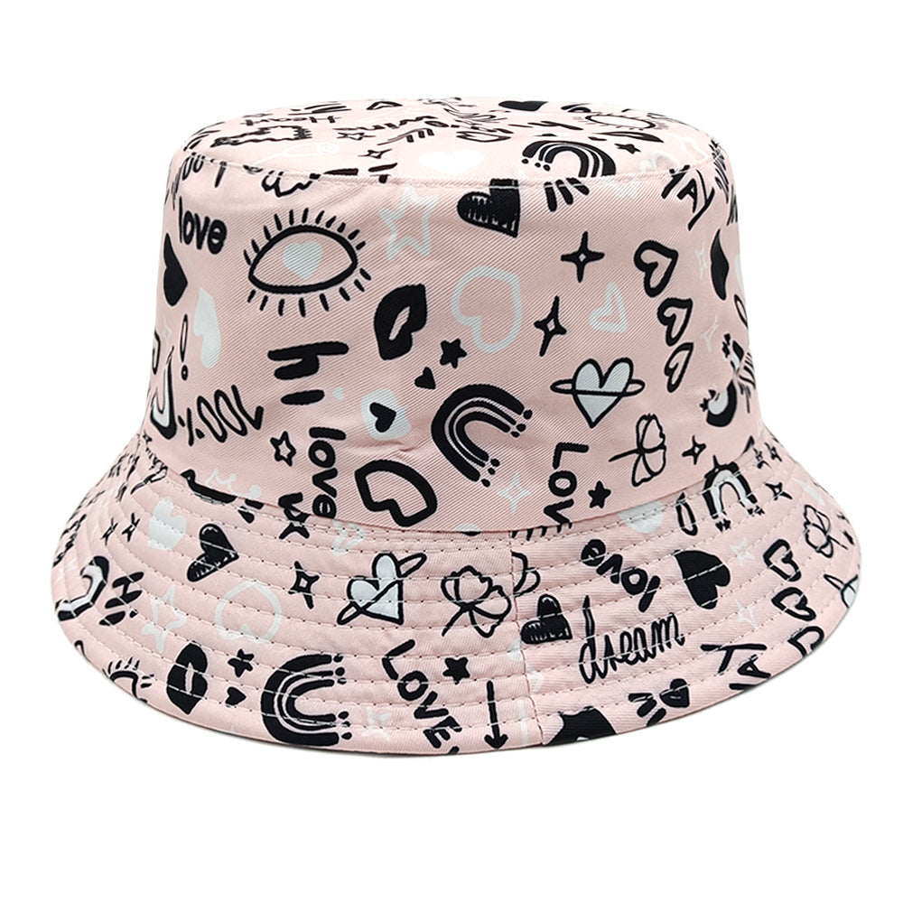 Reversible Heart Print Bucket Hat - Valentine's Day Love Pattern Sun Hat for Women & Men