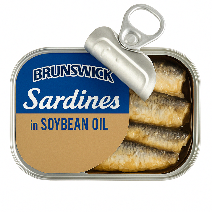 Brunswick Sardines in Soybean Oil 3.75oz (Pack of 25) – Wild-Caught, High Protein, Keto & Paleo Friendly