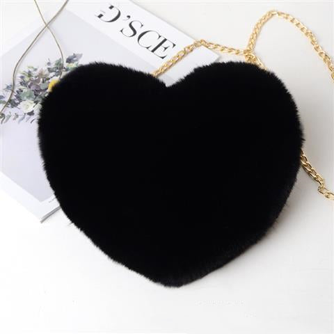 Heart-Shaped Plush Crossbody Bag – Valentine's Day Chain Shoulder Purse for Women