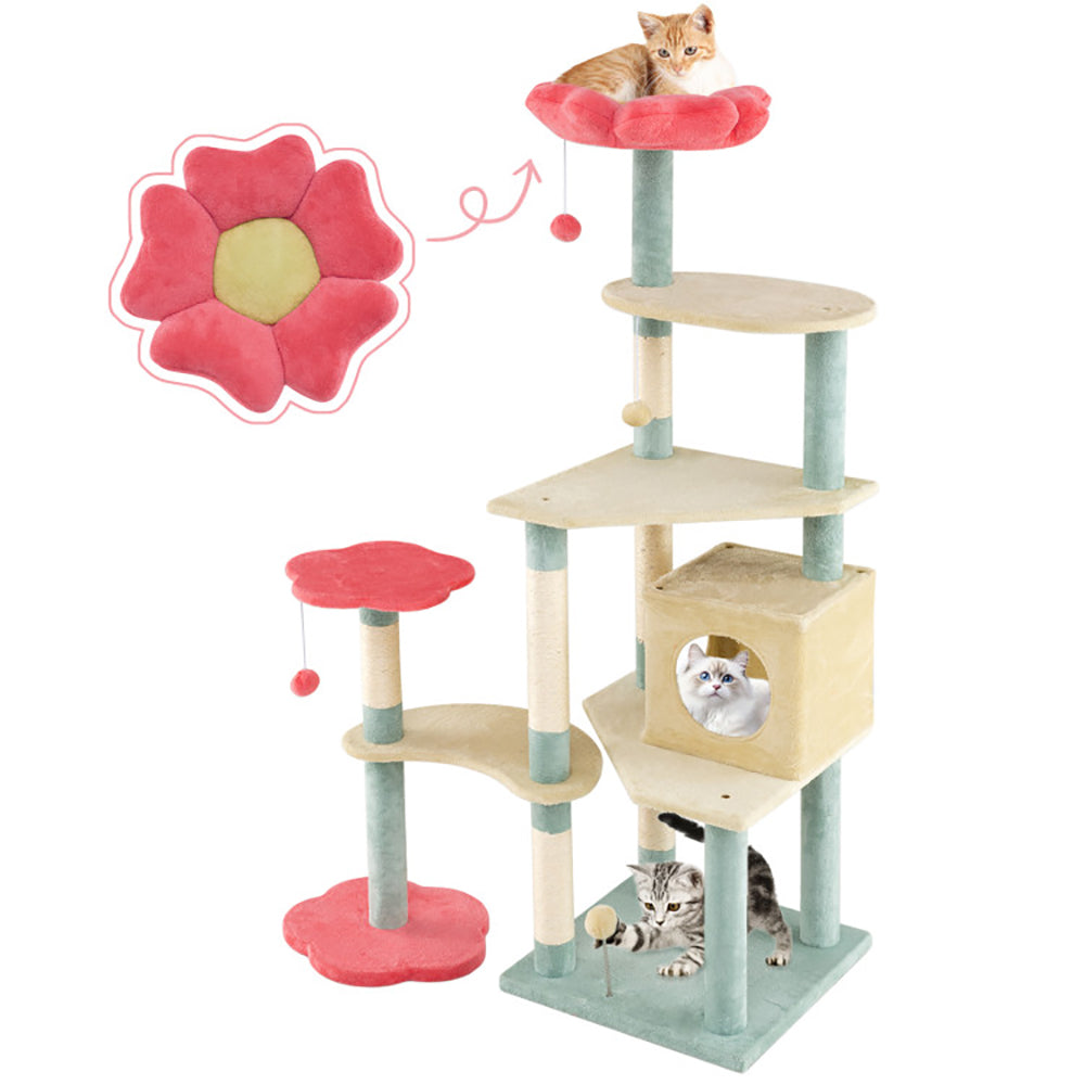 61" Luxury Cat Tree Tower | Multi-Level Flower Design, Plush Perches & Sisal Scratching Posts