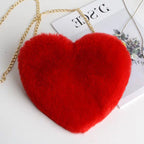 Heart-Shaped Plush Crossbody Bag – Valentine's Day Chain Shoulder Purse for Women