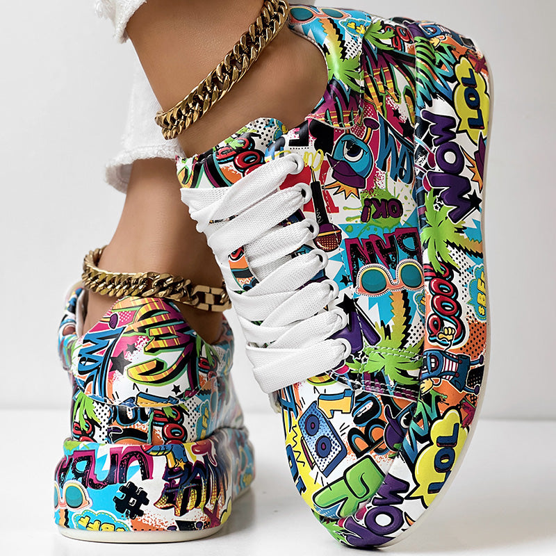 Women's Printed Lace-Up Platform Sneakers | Thick Cushioned Sole, US 6–9.5