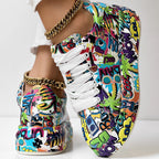 Women's Printed Lace-Up Platform Sneakers | Thick Cushioned Sole, US 6–9.5