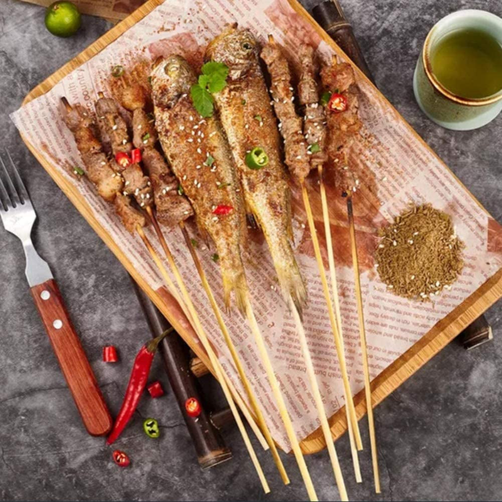Bamboo Skewers, 8 Inch Bamboo Sticks 100Pcs BBQ Kabob Skewers, Grill, Appetizer, Fruit, Corn, Chocolate Fountain, Cocktail, Art, Craft, Set of 100 Pack