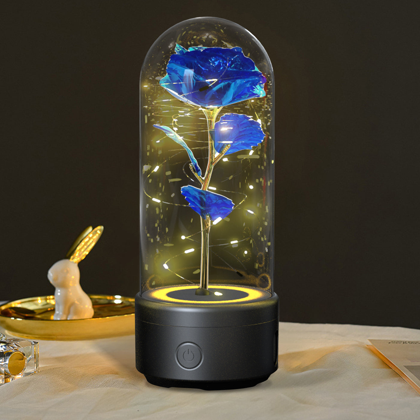 Enchanted Rose LED Light with Bluetooth Speaker - Romantic Glass Dome Night Light for Valentine's Day & Home Decor