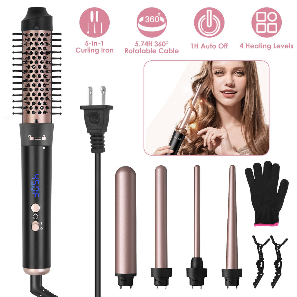 5-in-1 Professional Curling Wand Set – 4 Interchangeable Ceramic Barrels, LCD Display & Auto Shut-Off