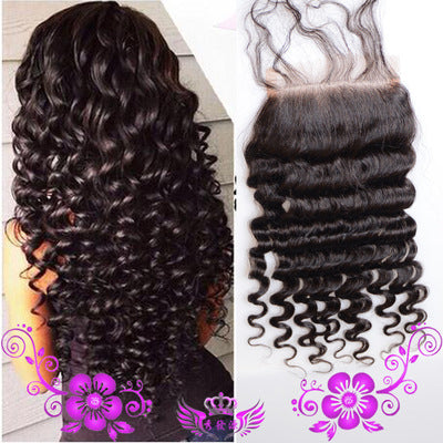 4x4 Human Hair Deep Wave Lace Closure - Hand-Woven