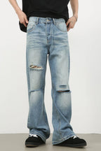 Men's Distressed Jeans | Classic Fit | Cotton Blend | Vintage Denim
