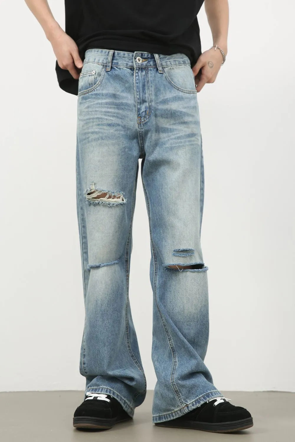 Men's Distressed Jeans | Classic Fit | Cotton Blend | Vintage Denim