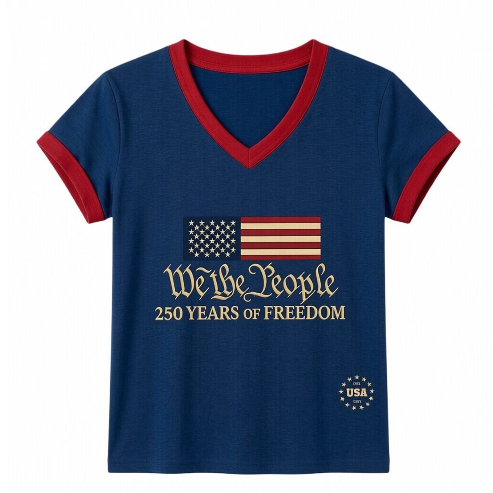 Women's 250th Anniversary USA Patriotic V-Neck T-Shirt – 4th of July Tee
