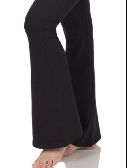 Zenana Wide Waistband Yoga Flare Pants – Stretchy Cotton Blend Activewear