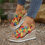 Women's Colorful Espadrille Wedge Sandals – Mid Heel Boho Style