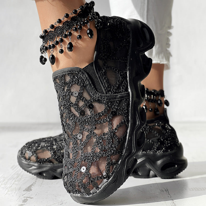Women's Sparkle Mesh Breathable Sneakers | Lightweight Glitter Athletic Shoes – 3 Colors