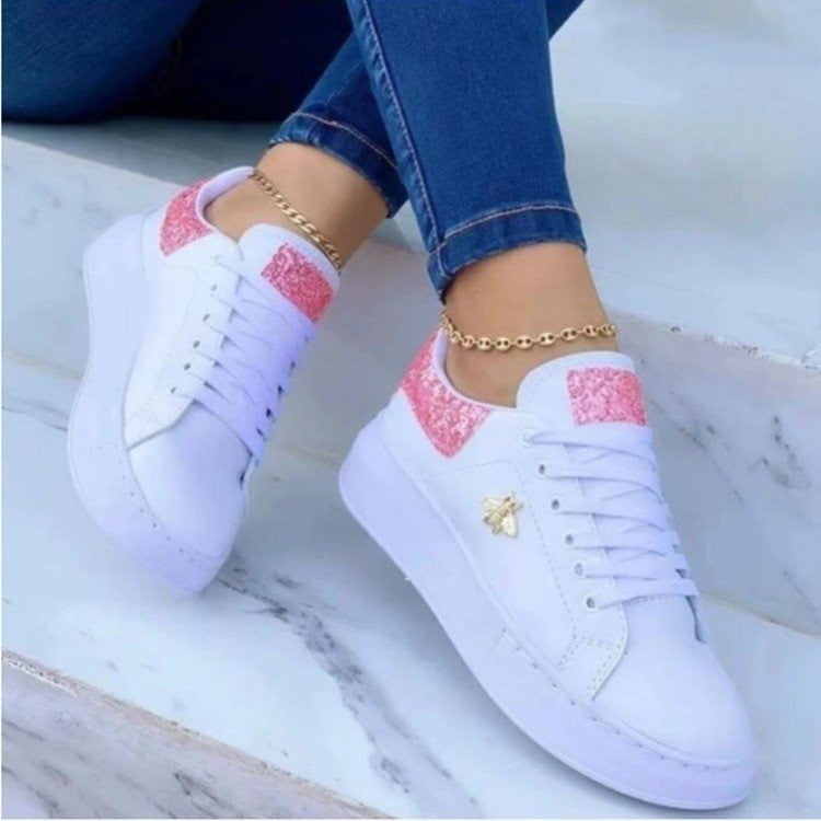 Women's Metallic Platform Sneakers | Lace-Up Low-Top Casual Shoes – 4 Colors