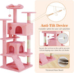 54" Multi-Level Cat Tree Tower | Sisal Scratching Posts, 2 Condos, Hanging Toy – Light Grey & Pink