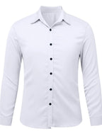 Men's Button-Down Long Sleeve Shirt – Lightweight Stretch Polyester
