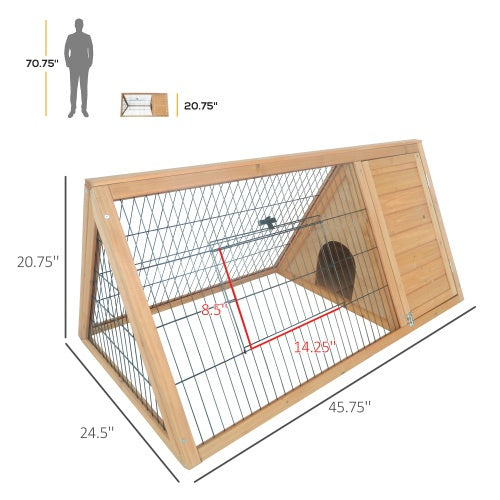 PawHut 46" Wooden Rabbit Hutch with Run – Outdoor A-Frame Cage for Rabbits, Guinea Pigs & Small Animals