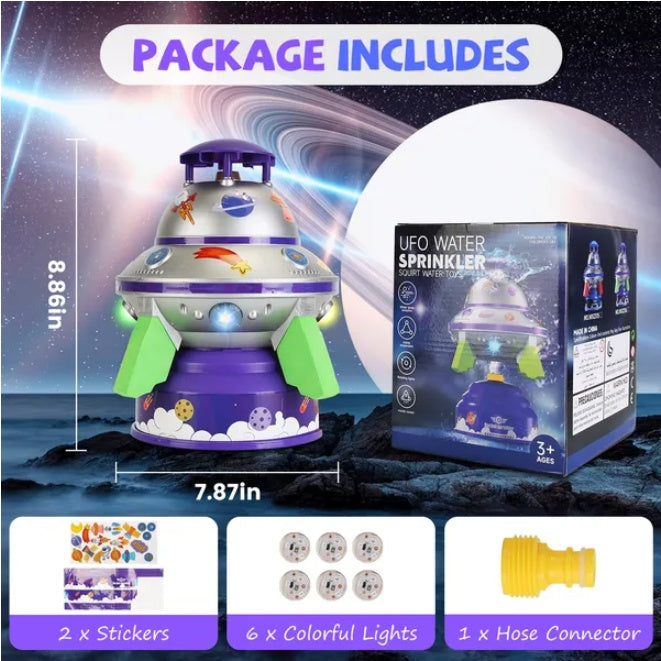 UFO Flying Saucer Water Sprinkler Toy – Outdoor Summer Rocket Fountain for Kids
