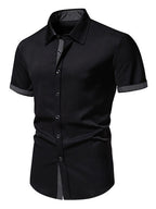 Men's Slim Fit Short Sleeve Button-Up Shirt – Cotton Blend Tailored Top