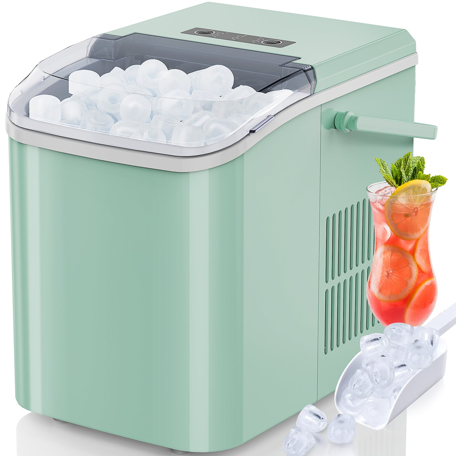 Portable Countertop Ice Maker Machine - 26 lbs Daily, 2 Ice Sizes, Self-Cleaning - Black/Green