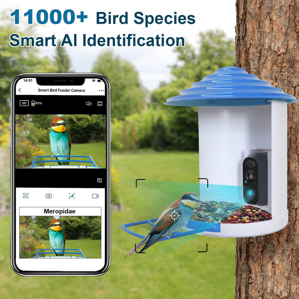 Smart Bird Feeder Camera with Solar Panel - 1080P HD AI Bird Identification & Motion Detection
