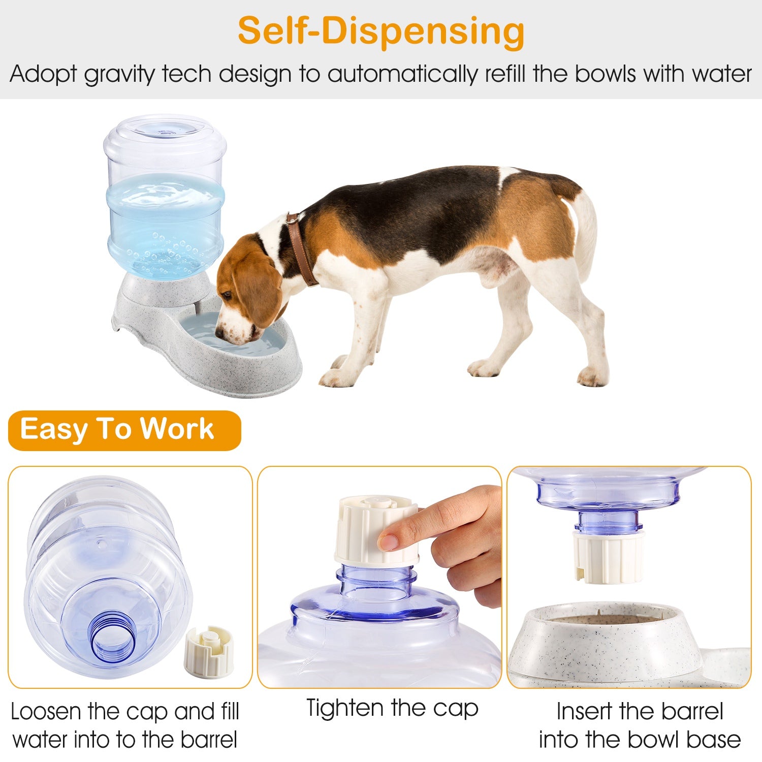 Automatic Pet Water Dispenser - 1 Gallon Self-Filling Gravity Waterer for Dogs and Cats