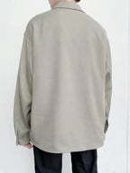 Men's Oversized Button-Down Jacket – 100% Polyester, Relaxed Fit & Multi-Pocket