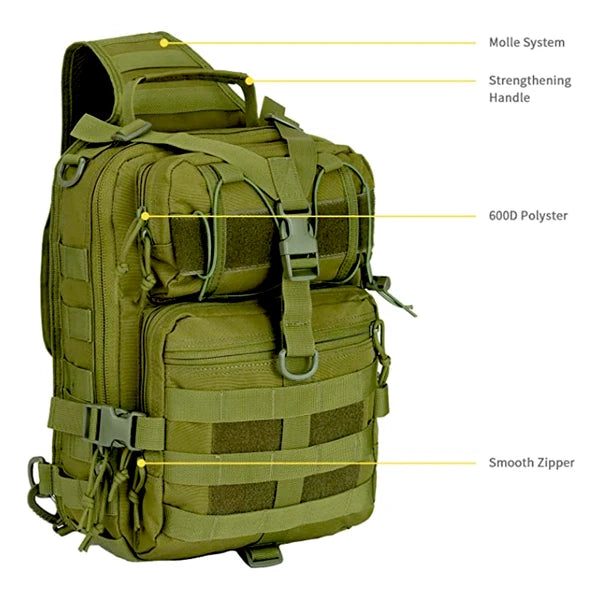 15L Tactical Sling Bag - MOLLE Crossbody Backpack for Hiking, Travel & EDC