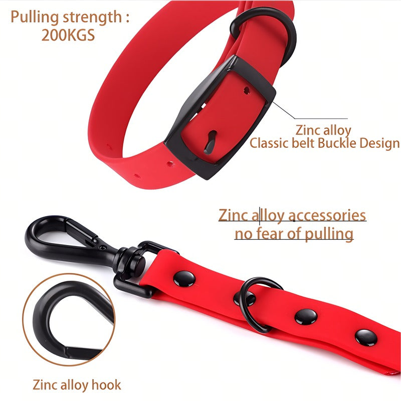 Waterproof Silicone Dog Collar and Leash Set - Odor-Free, Easy Clean for Small to Large Dogs