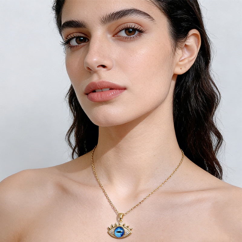 Evil Eye Hamsa Hand Necklace | Titanium Steel Protection Amulet Pendant for Women