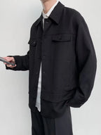 Men's Oversized Button-Down Jacket – 100% Polyester, Relaxed Fit & Multi-Pocket