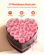 Preserved Roses Heart Box - 27 Real Forever Roses Gift for Women, Anniversary, Birthday & Valentine's Day