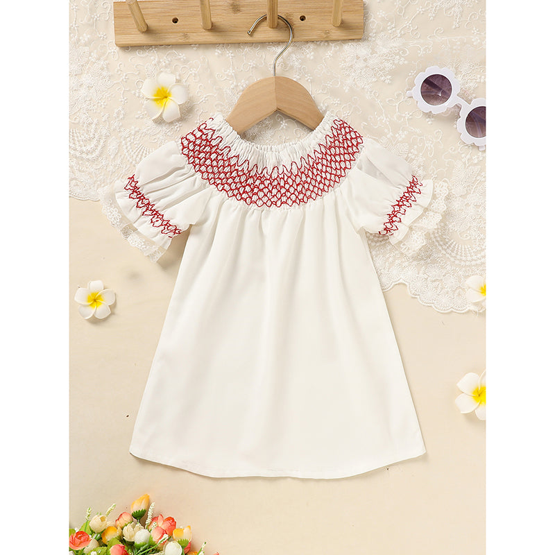 Baby Girl Valentine's Day Dress | White Lace & Red Heart Embroidery