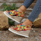 Women's Colorful Espadrille Wedge Sandals – Mid Heel Boho Style