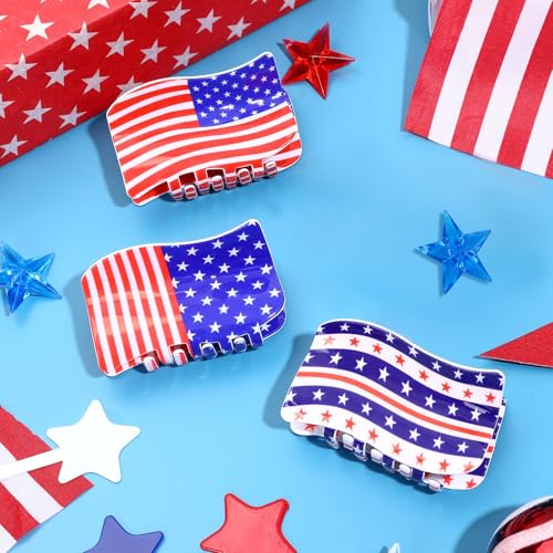 Patriotic Hair Clips Set – 3-Piece Red White & Blue American Flag Claw Clips for 4th of July, Memorial Day & More
