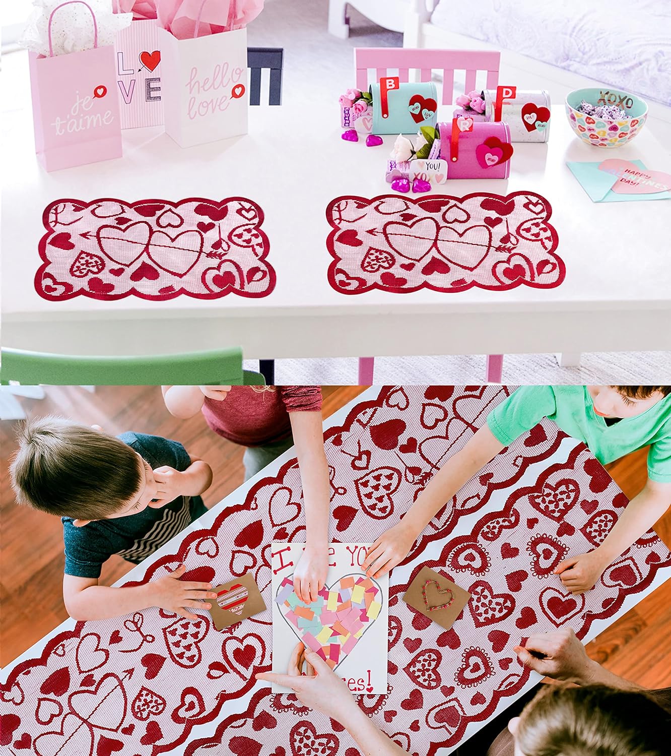 Valentine's Day Lace Table Runner - 13x72 Inch Heart Design for Wedding & Party Decor
