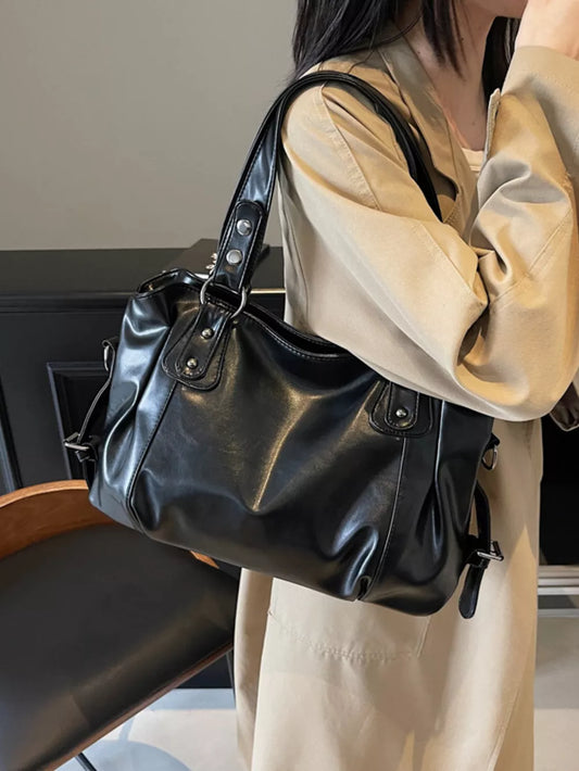 Vintage Style Large Leather Shoulder Handbag