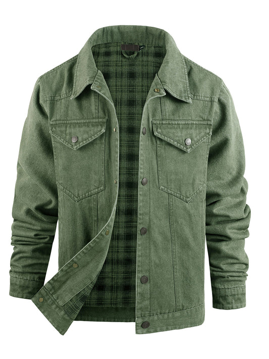 Men's Snap Button Denim Jacket – 95% Polyester, Western Style & Pocketed