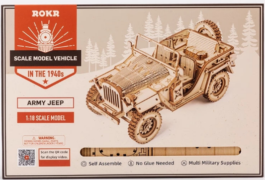 1:18 Scale WWII Army Jeep 3D Wooden Model Kit – No-Glue Military Puzzle for Ages 14+