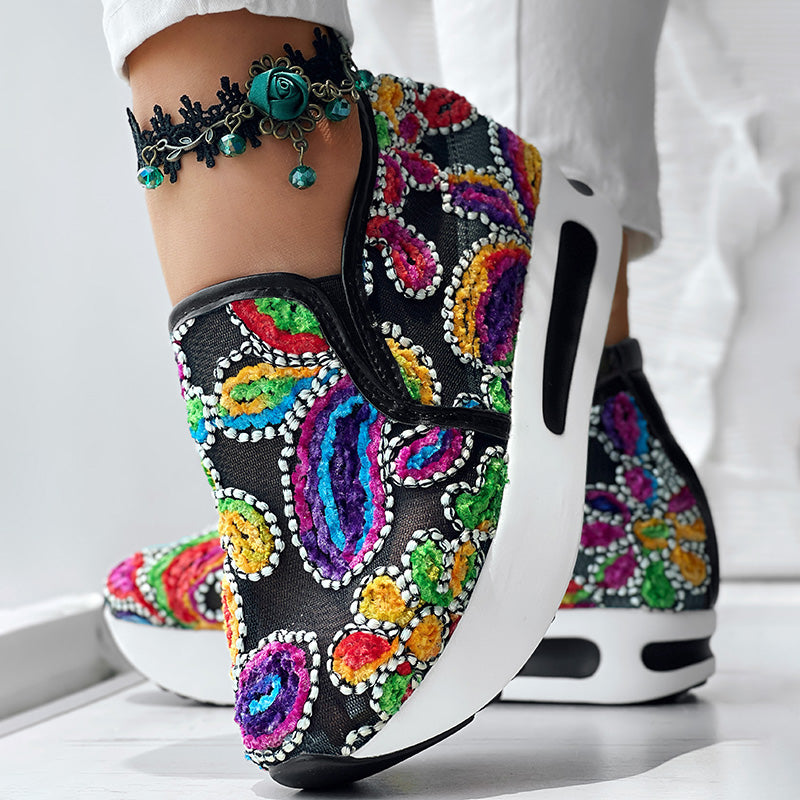 Women's Paisley Print Slip-On Sneakers - Lightweight Casual Shoes
