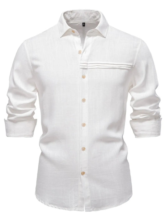 Men's Collared Button-Down Shirt – Viscose Linen Blend Clean Minimal Top